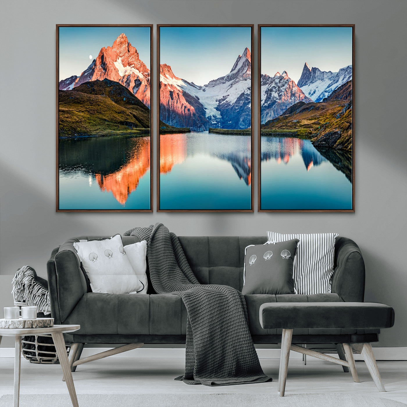 88453-MGV-CV-36X24-Mountain Lake Wall Art – Snow-Capped Peaks Reflected in Alpine Water Canvas Print, Nature Landscape Wall Decor for Living Room or