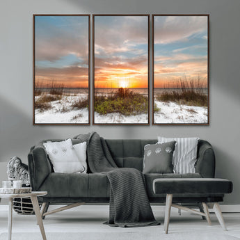 91064-MGV-CV-36X24-Beach Sunset Wall Art – Coastal Sand Dunes and Ocean Horizon Canvas Print, Seaside Landscape Wall Decor for Living Room, Bedroom