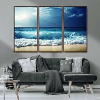 84116-MGV-CV-36X24-Ocean Wave Wall Art – Blue Sea and Beach Canvas Print, Coastal Seascape Photography Artwork for Living Room, Bedroom, or Office
