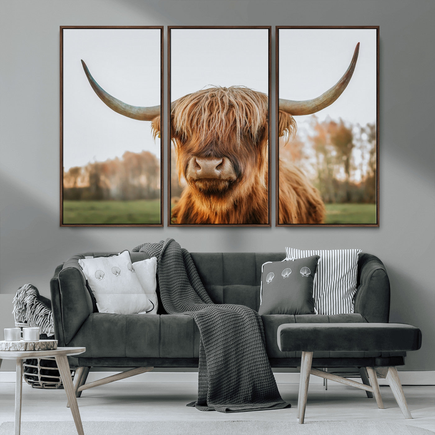 64824-MGV-CV-36X24-Highland Cow Wall Art – Rustic Scottish Bull Canvas Print, Farmhouse Animal Decor for Living Room, Bedroom, Office or Cabin