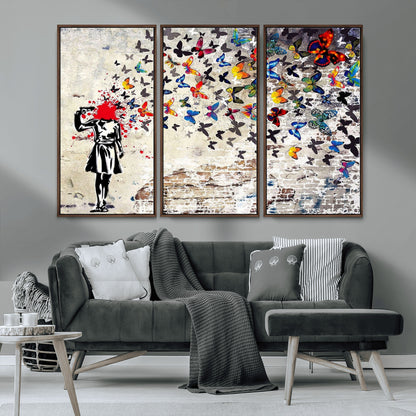 88654-MGV-CV-36X24-Butterfly Explosion Graffiti Wall Art – Street Art Canvas Print, Colorful Butterfly Spray Mural, Modern Abstract Urban Wall Decor
