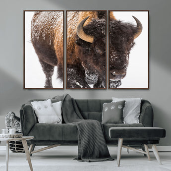 65605-MGV-CV-36X24-Snow Bison Wall Art – Close Up Buffalo Canvas Print, Rustic Western Wildlife Photography, Farmhouse Cabin Lodge Decor for Living