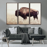 48406-MGV-CV-36X24-American Bison Wall Art – Rustic Buffalo Canvas Print in Prairie Field, Western Wildlife Photography Decor for Cabin, Lodge,