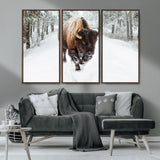 10109-MGV-CV-36X24-Majestic Bison Winter Wall Art – Snowy Forest Buffalo Canvas Print, Rustic Wildlife Photography Decor for Cabin, Lodge, Living