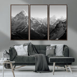 10775-MGV-CV-36X24-Snow Capped Mountain Wall Art – Black and White Canvas Print of Majestic Peaks, Nature Landscape Photography for Office, Bedroom,