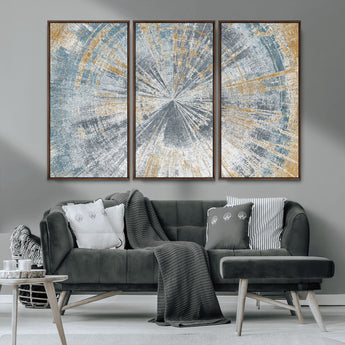17631-MGV-CV-36X24-Radiant Burst Wall Art – Abstract Sunburst Canvas Print in Blue and Gold, Modern Geometric Painting for Living Room, Office or