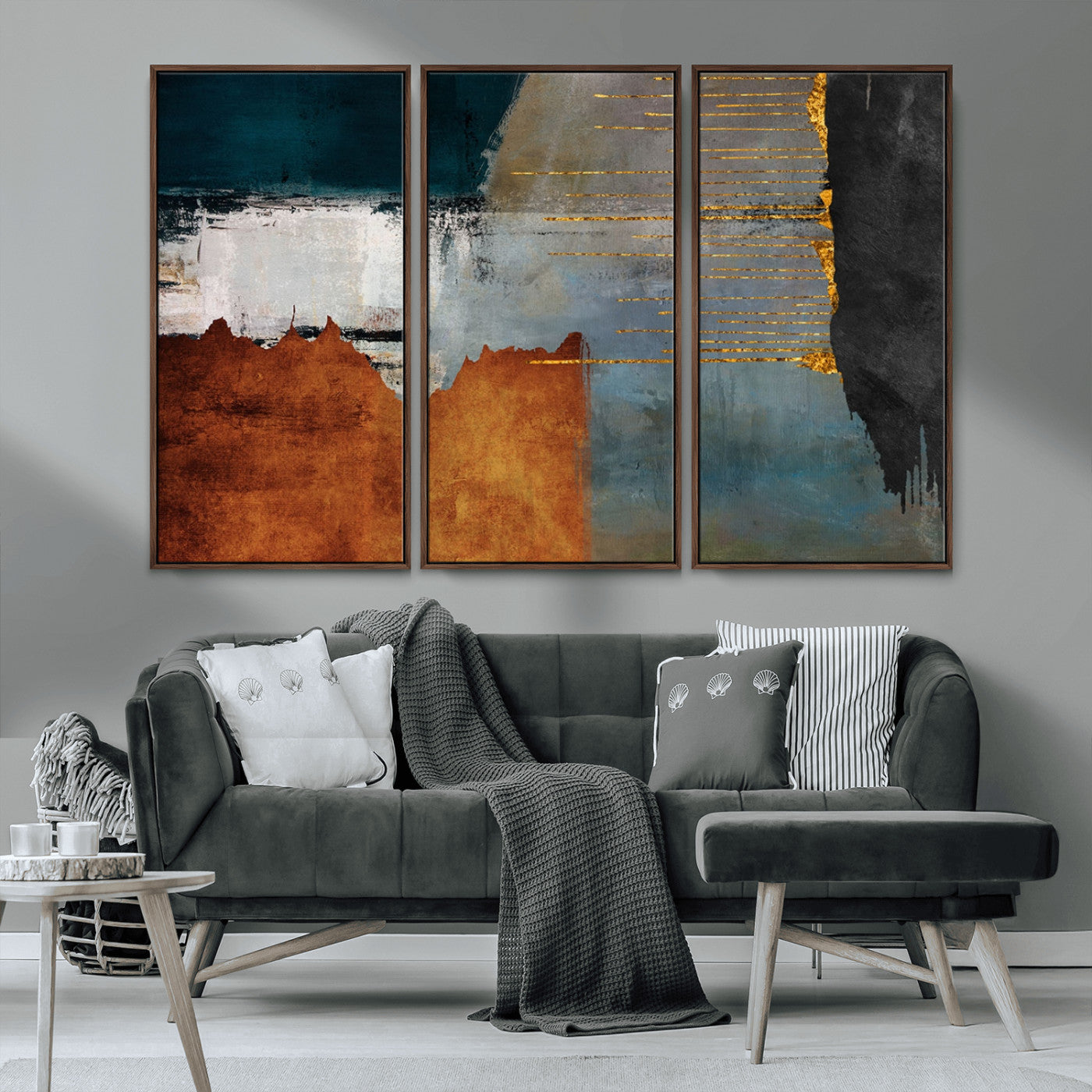 35026-MGV-CV-36X24-Abstract Canvas Wall Art – Modern Teal, Rust, Black and Gold Textured Painting, Contemporary Decor for Living Room, Bedroom