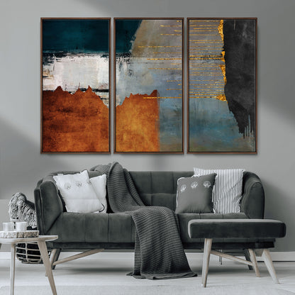 35026-MGV-CV-36X24-Abstract Canvas Wall Art – Modern Teal, Rust, Black and Gold Textured Painting, Contemporary Decor for Living Room, Bedroom