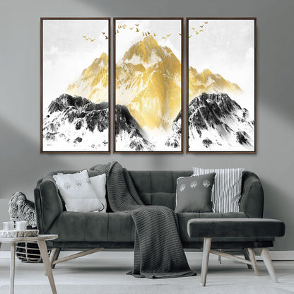 37733-MGV-CV-36X24-Golden Mountain Wall Art – Modern Abstract Landscape Canvas Print with Birds, Luxury Nature Decor for Living Room, Bedroom, or