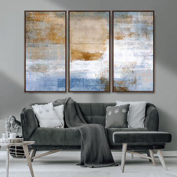 72354-MGV-CV-36X24-Blue and Gold Abstract Wall Art – Modern Minimalist Canvas Print, Textured Contemporary Painting for Living Room, Bedroom, or