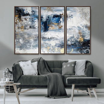 59716-MGV-CV-36X24-Abstract Blue and Gold Wall Art – Modern Textured Canvas Print, Contemporary Painting for Living Room, Bedroom, or Office Decor
