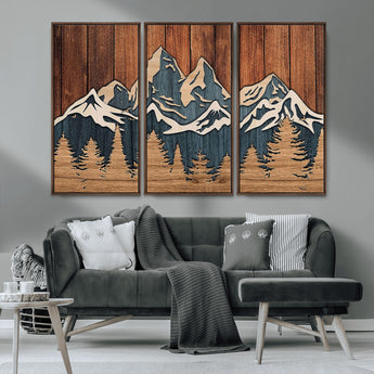 41330-MGV-CV-36X24-Rustic Mountain Wall Art – Wooden Nature Scene with Trees and Peaks, Handmade 3D Layered Decor for Living Room, Cabin or Office