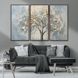 65811-MGV-CV-36X24-Abstract Tree Wall Art – Textured Canvas Painting with Gold and White Leaves, Modern Nature Inspired Decor for Living Room or
