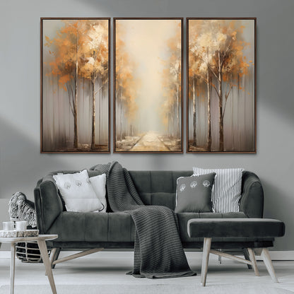 95004-MGV-CV-36X24-Autumn Forest Path Wall Art – Hand Painted Canvas Print with Golden Trees, Modern Nature Landscape Decor for Living Room, Bedroom