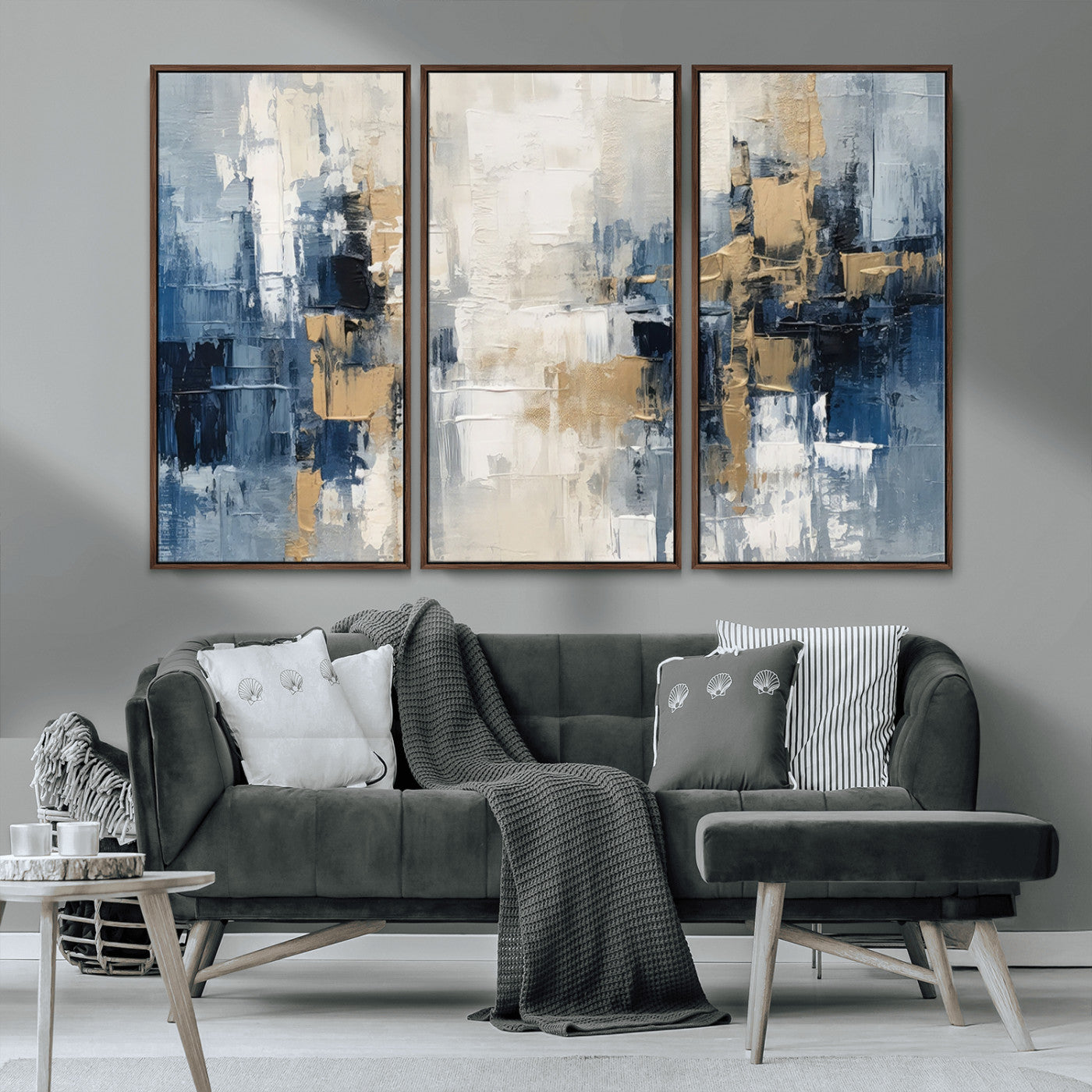 44344-MGV-CV-36X24-Abstract Blue and Gold Wall Art – Modern Hand Painted Canvas Print, Contemporary Textured Painting for Living Room, Bedroom or