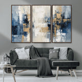 44344-MGV-CV-36X24-Abstract Blue and Gold Wall Art – Modern Hand Painted Canvas Print, Contemporary Textured Painting for Living Room, Bedroom or