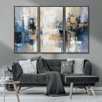 44344-MGV-CV-36X24-Abstract Blue and Gold Wall Art – Modern Hand Painted Canvas Print, Contemporary Textured Painting for Living Room, Bedroom or