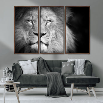 94453-MGV-FC-48X32-3P_Walnut-Lion Portrait Wall Art – Black and White King of the Jungle Canvas Print, Safari Wildlife Decor for Office, Bedroom, or Living