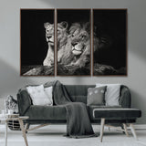 80013-MGV-CV-36X24-Lion and Lioness Wall Art – Black and White Wildlife Photography Canvas Print, African Safari Animal Decor for Office, Bedroom, or