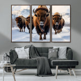 56701-MGV-CV-36X24-Bison Herd Wall Art – Buffalo Walking in Snowy Mountains Canvas Print, Rustic Wildlife Decor for Cabin, Lodge, or Living Room