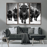 79872-MGV-CV-36X24-Bison Herd Wall Art – Black and White Buffalo on Snow Canvas Print, Rustic Wildlife Decor for Lodge, Cabin, or Living Room