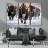 80512-MGV-CV-36X24-Bison Herd Wall Art – Buffalo Running in Snow Canvas Print, Rustic Wildlife Photography Decor for Cabin, Lodge, or Living Room