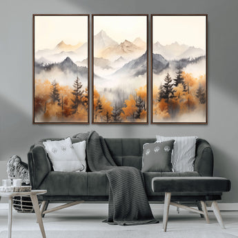 70049-MGV-CV-36X24-Autumn Mountain Forest Wall Art – Misty Landscape Canvas Print, Rustic Nature Inspired Decor for Living Room, Bedroom or Office