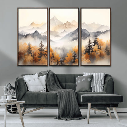 70049-MGV-CV-36X24-Autumn Mountain Forest Wall Art – Misty Landscape Canvas Print, Rustic Nature Inspired Decor for Living Room, Bedroom or Office