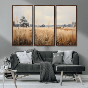 38193-MGV-CV-36X24-Golden Meadow Wall Art – Serene Grassland Landscape Canvas Print, Rustic Nature Decor for Bedroom, Living Room or Farmhouse