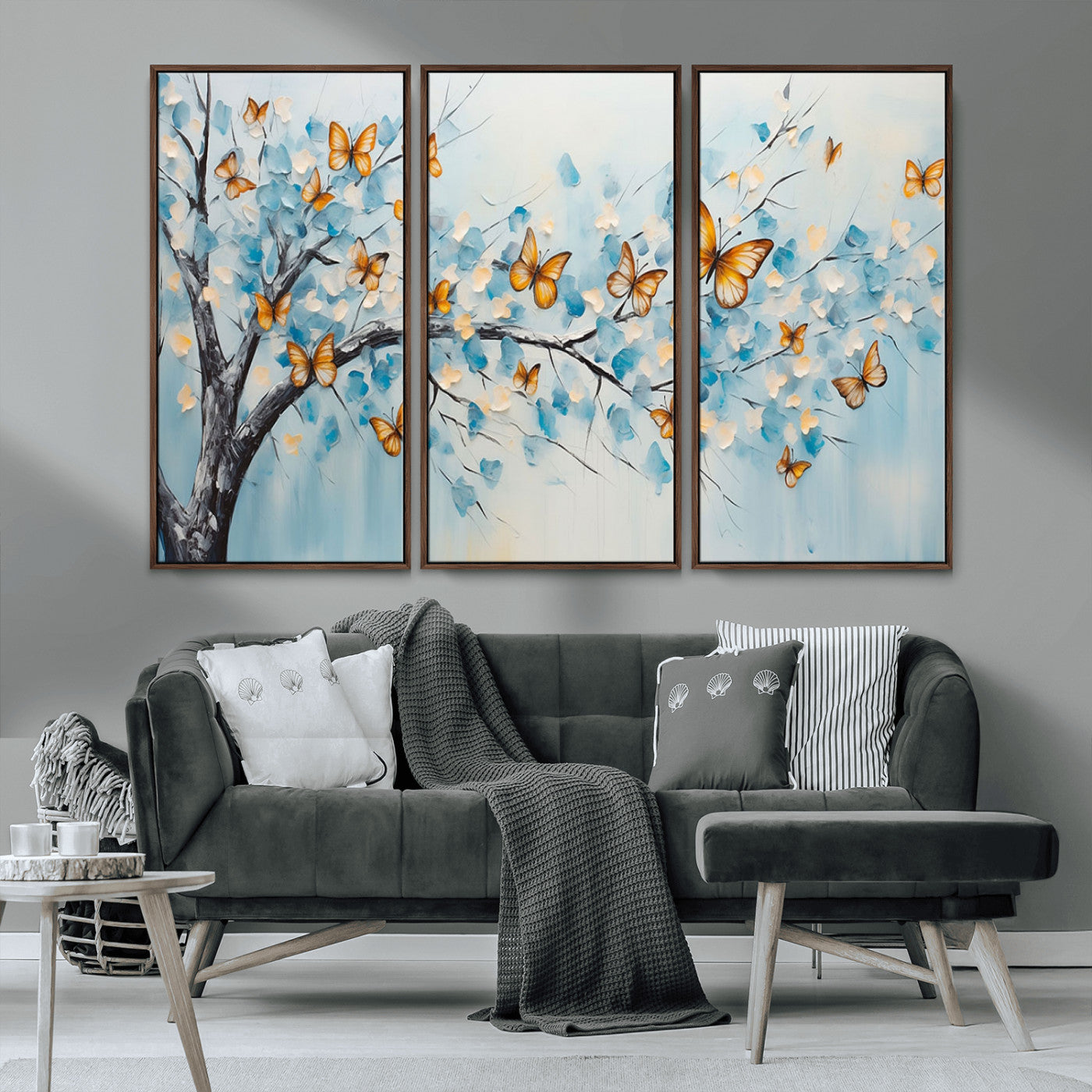 59455-MGV-CV-36X24-Butterfly Tree Branch Wall Art – Blue and Yellow Abstract Canvas Print, Modern Nature Artwork for Living Room, Bedroom or Office