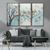 59455-MGV-CV-36X24-Butterfly Tree Branch Wall Art – Blue and Yellow Abstract Canvas Print, Modern Nature Artwork for Living Room, Bedroom or Office
