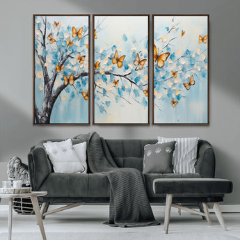 59455-MGV-CV-36X24-Butterfly Tree Branch Wall Art – Blue and Yellow Abstract Canvas Print, Modern Nature Artwork for Living Room, Bedroom or Office