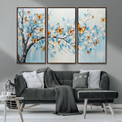 59455-MGV-CV-36X24-Butterfly Tree Branch Wall Art – Blue and Yellow Abstract Canvas Print, Modern Nature Artwork for Living Room, Bedroom or Office