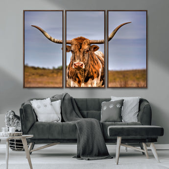 18594-MGV-CV-36X24-Texas Longhorn Bull Wall Art – Rustic Western Cattle Canvas Print, Country Farmhouse Decor for Living Room, Office or Cabin
