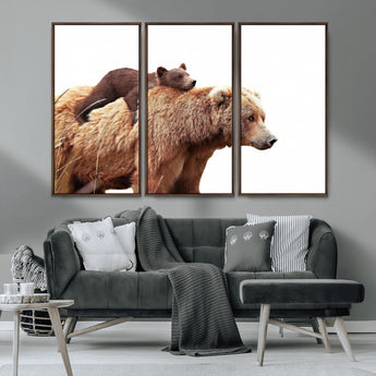 76943-MGV-CV-36X24-Mom Bear Wall Art Canvas Print, Framed Bear Photography Art Picture Print, Rustic Bear and Cub Perfect Rustic Farmhouse Decor
