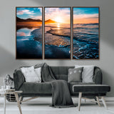 26494-MGV-CV-36X24-Ocean Sunset Wall Art – Scenic Beach Canvas Print with Waves and Mountains, Coastal Seascape Photography for Living Room, Bedroom