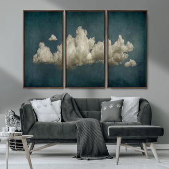 18162-MGV-FC-48X32-3P_Walnut-Ethereal Cloud Wall Art – Panoramic Sky Canvas Print, Dreamy Atmospheric Decor for Bedroom, Living Room or Office