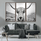80564-MGV-CV-36X24-Highland Cow Wall Art – Black and White Scottish Highland Canvas Print, Rustic Farmhouse Decor for Living Room, Bedroom or Office