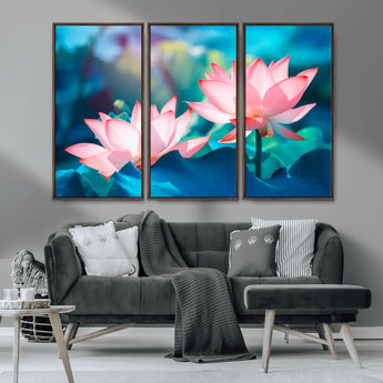 32559-MGV-CV-36X24-Lotus Flower Wall Art – Pink Water Lily Canvas Print, Tranquil Nature Decor for Living Room, Bedroom or Meditation Space