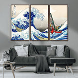 19450-MGV-CV-36X24-Great Wave Adventure Wall Art – Japanese Style Ocean Canvas Print, Fantasy Sailing Decor for Living Room, Bedroom or Office