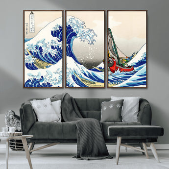 19450-MGV-CV-36X24-Great Wave Adventure Wall Art – Japanese Style Ocean Canvas Print, Fantasy Sailing Decor for Living Room, Bedroom or Office