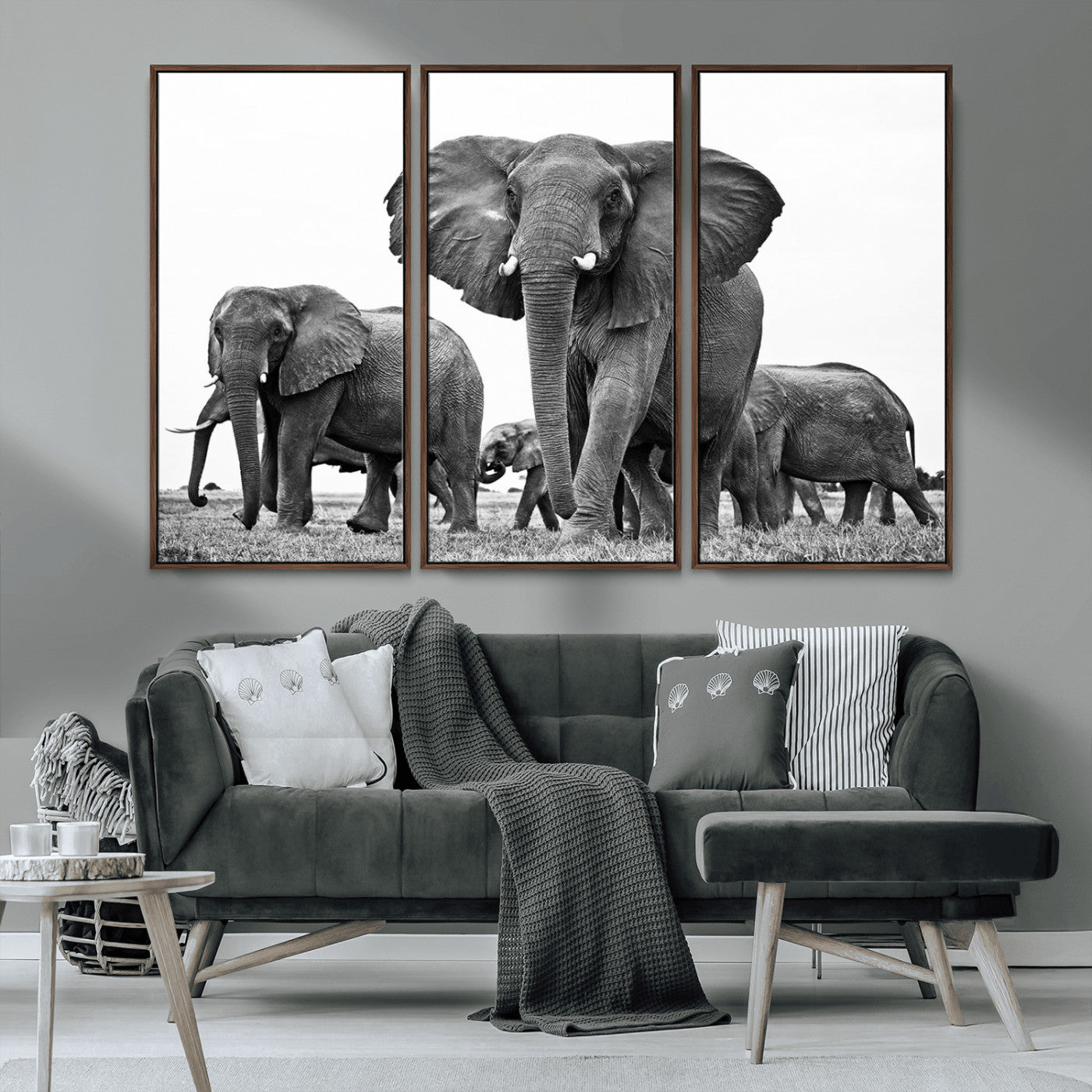 91685-MGV-CV-36X24-Elephant Herd Wall Art – Black and White Safari Canvas Print, African Wildlife Photography Decor for Living Room, Office or