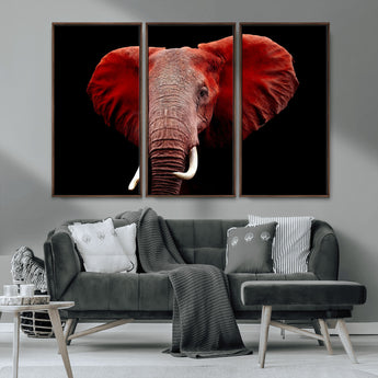 14788-MGV-CV-36X24-Red Elephant Wall Art – Bold Wildlife Canvas Print, African Safari Animal Decor for Living Room, Bedroom or Office