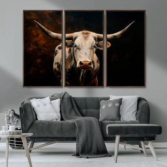 70522-MGV-CV-36X24-Longhorn Bull Wall Art – Striking Canvas Print of Majestic Bull, Premium Animal Decor for Home, Office, Man Cave, or Living Room