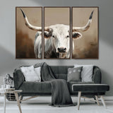 61423-MGV-CV-36X24-Longhorn Bull Wall Art – Rustic Western Texas Steer Canvas Print, Cowboy Farmhouse Decor for Living Room, Bedroom, Office or Ranch
