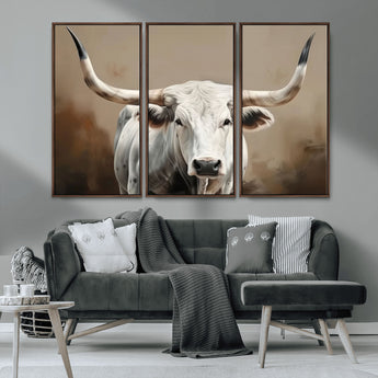 61423-MGV-CV-36X24-Longhorn Bull Wall Art – Rustic Western Texas Steer Canvas Print, Cowboy Farmhouse Decor for Living Room, Bedroom, Office or Ranch