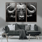 75273-MGV-CV-36X24-Buffalo Wall Art – Black and White African Buffalo Canvas Print, Rustic Wildlife Animal Artwork for Farmhouse, Living Room,