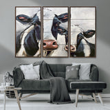 28934-MGV-FC-48X32-3P_Walnut-Farmhouse Cow Wall Art – Rustic Black and White Dairy Cattle Canvas Print, Country Barn Animal Painting for Kitchen, Living Room