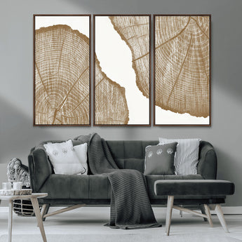 99692-MGV-CV-36X24-Tree Ring Linocut Wall Art Canvas Print, Framed Wood Cut Art Picture Print, Tree Rings Perfect Minimalist Rustic Decor Artwork