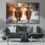 94810-MGV-CV-36X24-Highland Cow Wall Art – Rustic Canvas Print Two Cattle Snow Path Sunset, Farmhouse Country Decor for Living Room, Bedroom, Office,